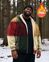 Big & Tall Men's Vintage Multicolor Patchwork Printed Velvet Thickened Zipper Cardigan Hoodie